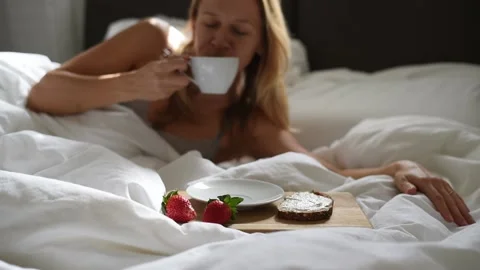 In morning breakfast in bed. Stock Footage 168513942
