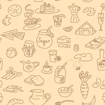 Morning breakfast doodle seamless pattern  Stock Illustration