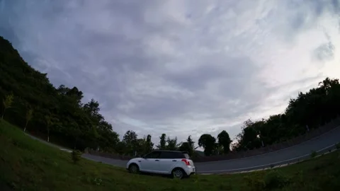 Morning Clouds Moving Over Mountain Road Timelapse Stock Footage 326702047