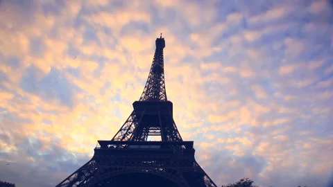 Morning Clouds Over the Eiffel Tower Stock Footage 332450283