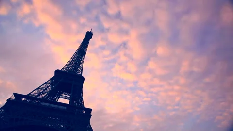 Morning Clouds Over the Eiffel Tower Stock Footage 332450286