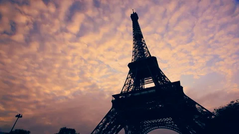 Morning Clouds Over the Eiffel Tower Stock Footage 332450301