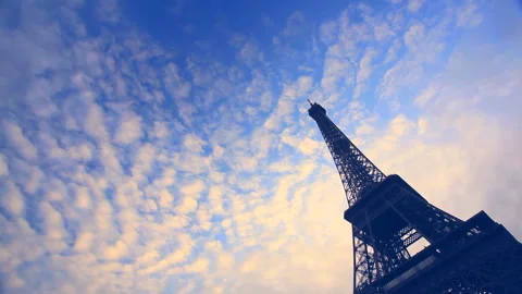 Morning Clouds Over the Eiffel Tower Stock Footage 332450312
