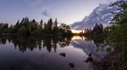 Morning Clouds Reflection on Lake 스톡 동영상 24974562