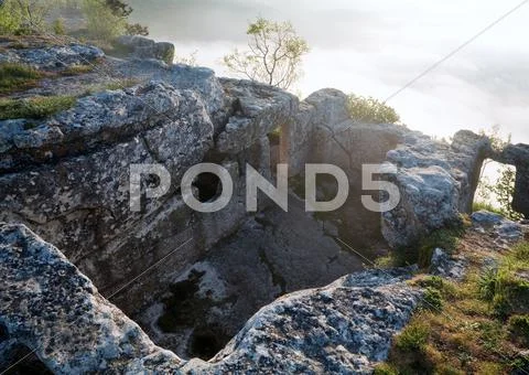 Morning cloudy view from top of mangup ancient settlement Stock Photos