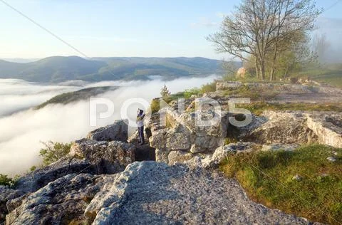 Morning cloudy view from top of mangup ancient settlement Stock Photos