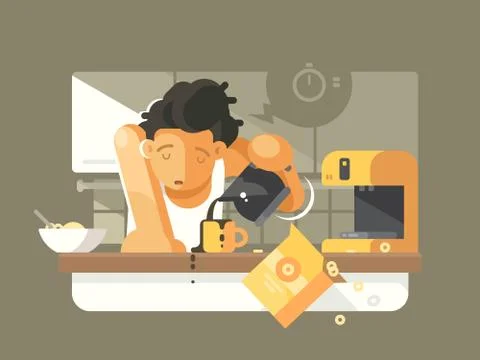 Morning coffee in kitchen Stock Illustration