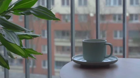 Morning coffee on the window Stock Footage 150979812