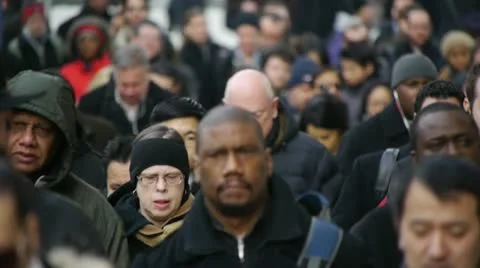 Morning commuters crowd of people walking going to work melting pot Stock Footage