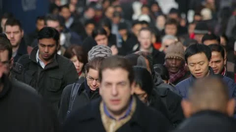 Morning commuters crowd of people walking going to work Stock Footage