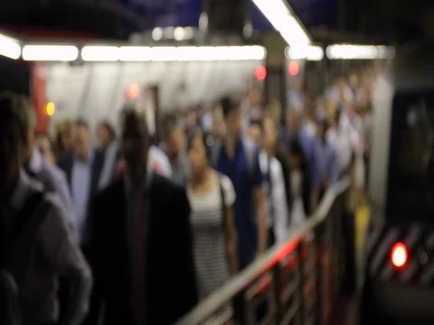 Morning commuters people coming out of train Stock Footage