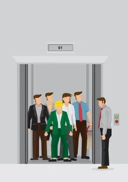 Morning Crowd at Office Elevator Lobby Vector Illustration 스톡 일러스트