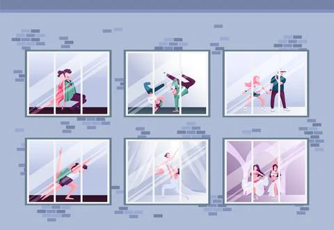 Morning dance class flat color vector illustration Stock Illustration
