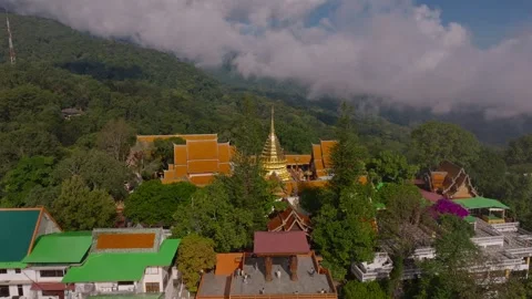 Morning Drone View of a Buddhist Temple in Chiang Mai, Thailand Stock Footage 299528252