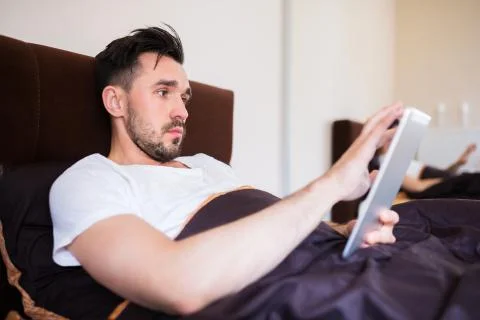 Morning e-mails checking Foto stock