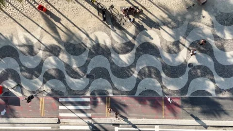 Morning Exercise on Leme Beachfront in Rio, Top-Down Aerial Video stock 328023392