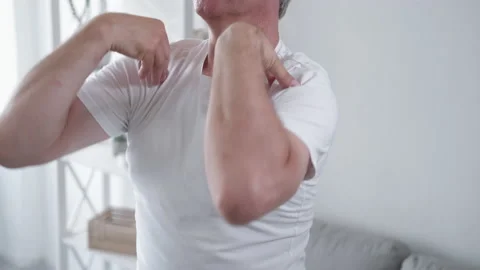Morning exercise man shoulders warming up workout Stock Footage 197102738