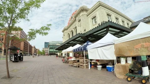 Morning at Farmer's Market near historical Union Station. Stock Footage