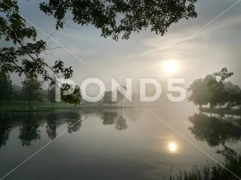 Morning fog on the lake Stock Photos