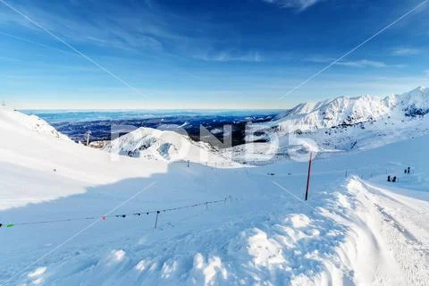 Morning foto of ski slope in the High Tatras. Stock Photos