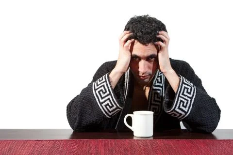 Morning guy drinking coffee Stock Photos