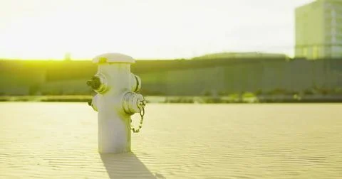 Morning light brightens a fire hydrant near a construction site Ilustración de archivo