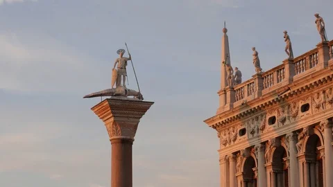 Morning light on column of St Theodore in Venice, Italy. Stock Footage 70089545