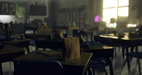 Morning light fills an empty classroom with warm illumination Stock Footage 321314485