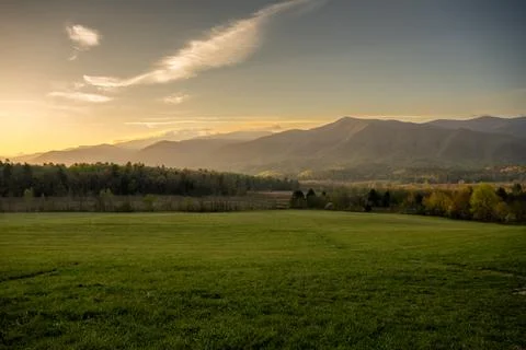 Morning Light Glows Over Cades Cove in Great Smoky Mountains Stock Photos