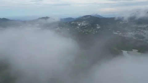 Morning low cloud above the forest and plantation Stock Footage 246533456