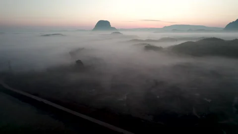 Morning Mist and Viewpoint with Layers of Mountains Stock Footage 269487567