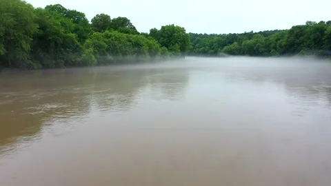 Morning mist on the Chattahoochee River in Franklin Georgia Stock Footage