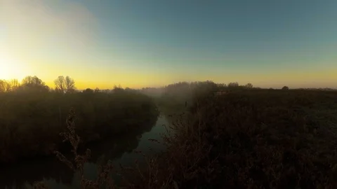 Morning mist on the river Stock Footage 97299094