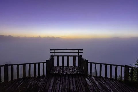 Morning mist viewpoint Baan Jabo, the most favourite place for tourist in Mae Stock Photos
