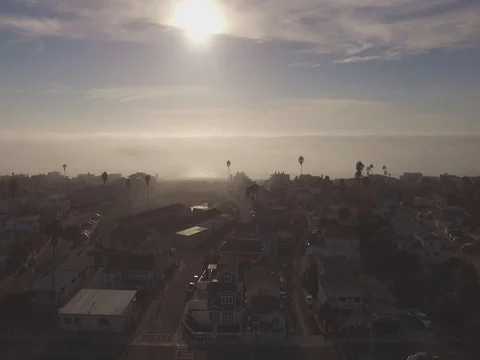Morning Ocean Neighborhood Aerial Stock Footage
