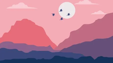 Morning in red gradient landscape Illustrazione stock