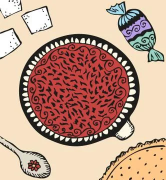 Morning red tea drinking concept, cup of rooibos 스톡 일러스트