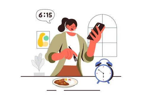 Morning Rush Vector Illustration featuring People Rushing to Businesses, Mo.. Stock Illustration