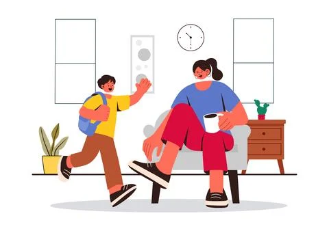 Morning Rush Vector Illustration featuring People Rushing to Businesses, Mo.. Stock Illustration
