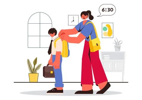 Morning Rush Vector Illustration featuring People Rushing to Businesses, Mo.. Stock Illustration
