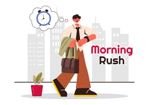 Morning Rush Vector Illustration featuring People Rushing to Businesses, Mo.. Stockillustratie