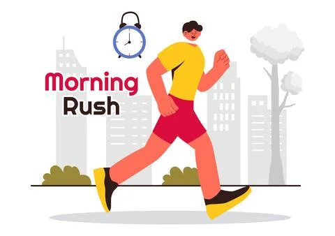 Morning Rush Vector Illustration featuring People Rushing to Businesses, Mo.. Stockillustratie