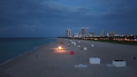 Morning Sand Cleaning South Beach Miami Pre-Sunrise Drone Footage July 7th 2025 Stock Footage 312626341