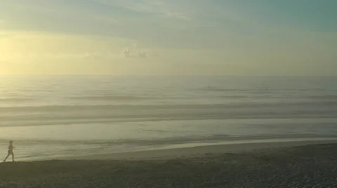 Morning Seaside Runner Stock Footage 34302409
