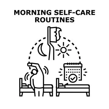 Morning self care routine planning daily wellness Stock Illustration