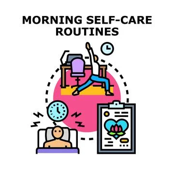 Morning self care routine planning creating healthy habits Stock Illustration