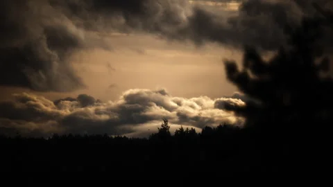 Morning sky covered with moving dramatic stormy clouds Stock Footage 337675881