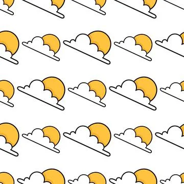 Morning sun clouds seamless pattern textile print. repeat pattern background  Illustrazione stock