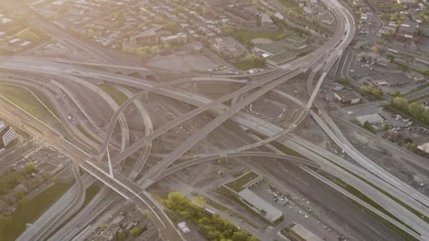 Morning Sun Over Turcot Interchange Highway Construction Maze Stock Footage 345269385