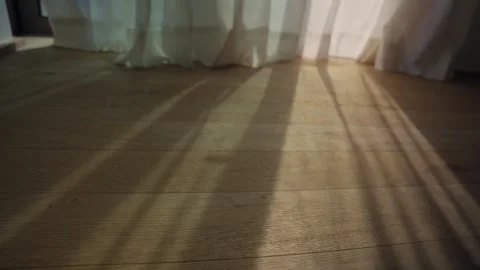 Morning sunlight casting moving shadows on a wooden floor Stock Footage 339886226